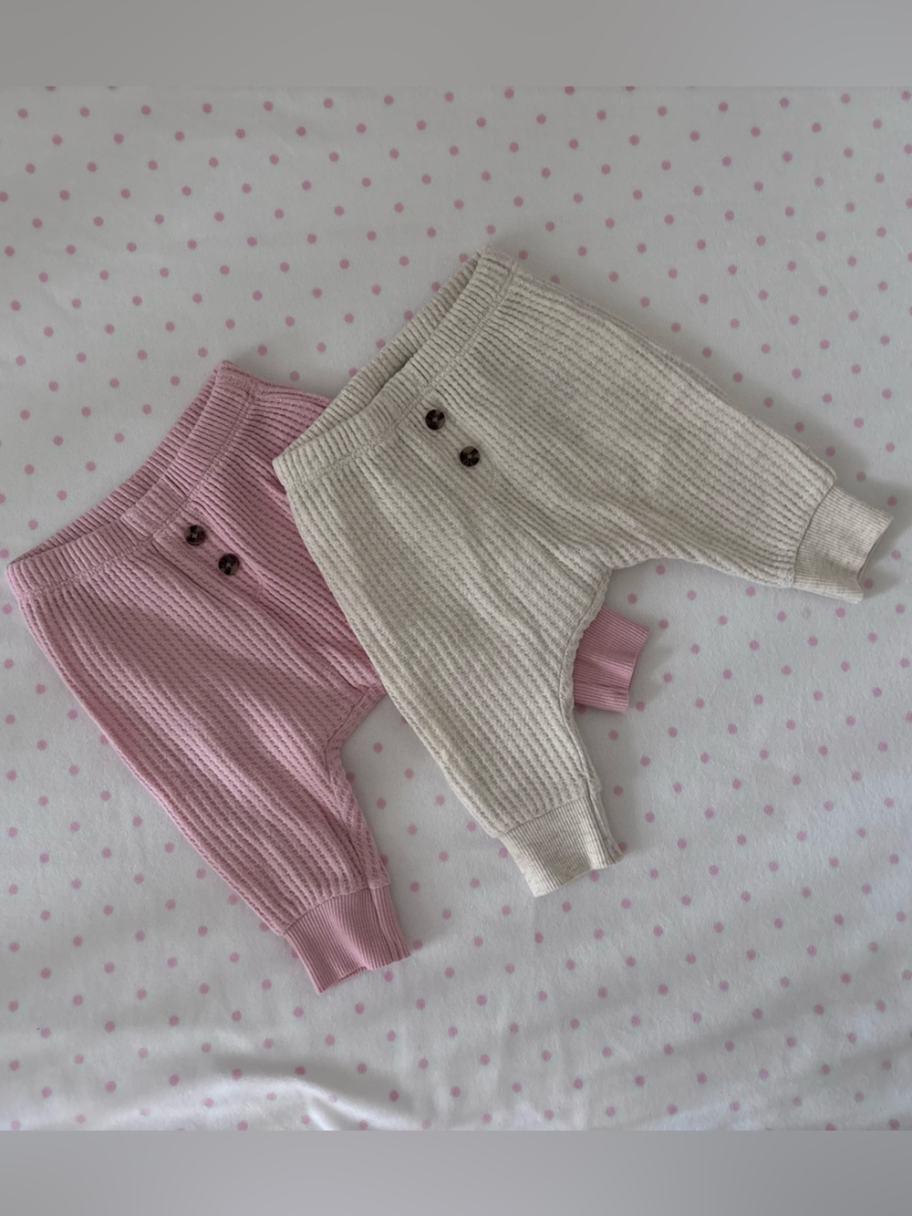 Old Navy Pink and Oatmeal Ribbed Baby Pants Duo